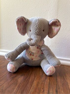 Bunnies By the Bay Gray Elephant Plush Toy Pink Flowers Print chenille 10"